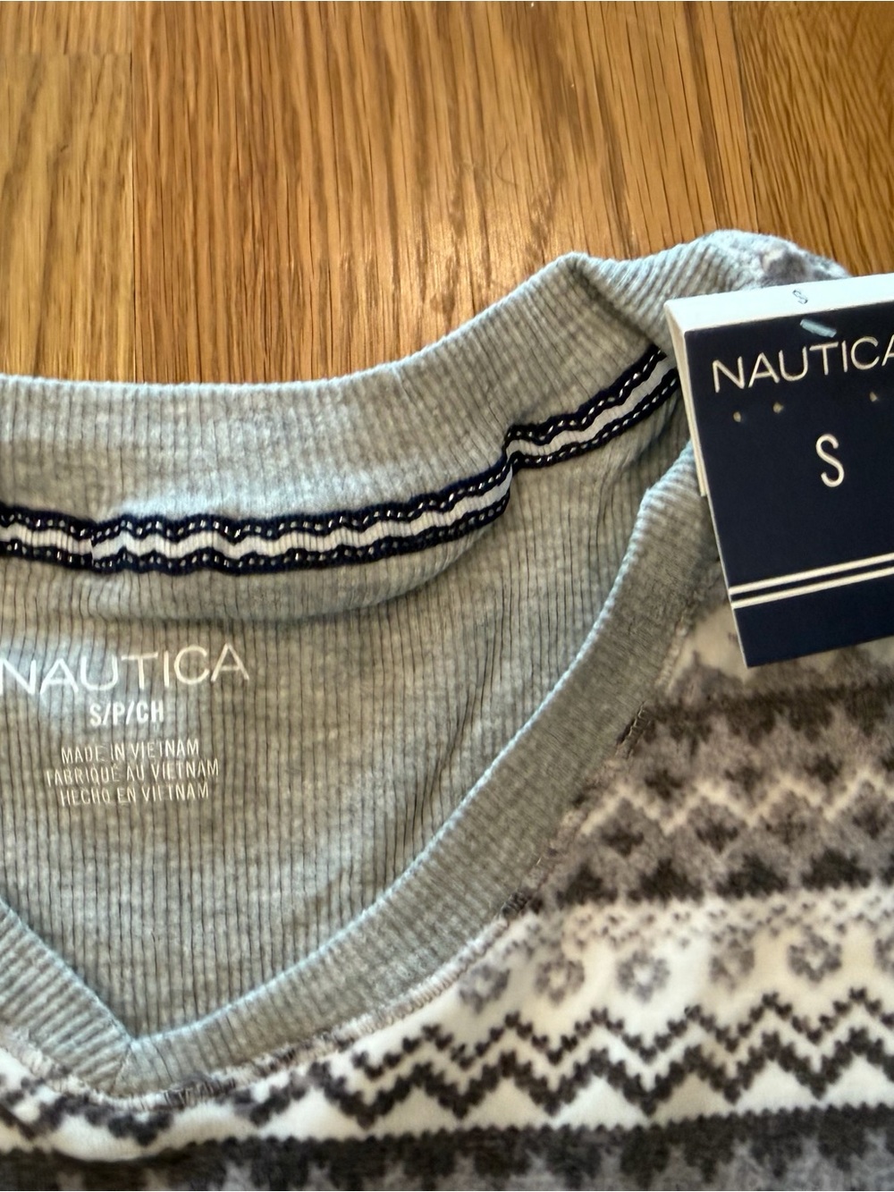 NWT Nautica Gray & Cream Fair Isle Long-Sleeve Pajama Set - Picture 5 of 5